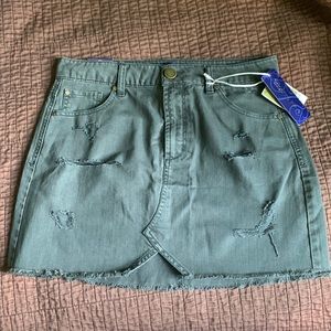 Sapphire Ink Distressed Green Denim Skirt